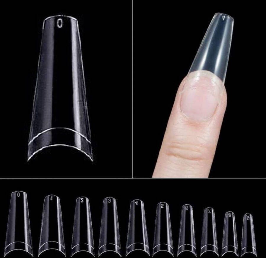 Goodbitz Nageltips 500 stuks Stiletto Ballerina Coffin Nailtips Nepnagels Kunstnagels Plaknagels Nageltips transparant Nagel tips transparant Half cover Nailtips Half cover nageltips 500 stuks Nagel tips acryl