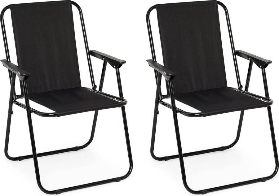 Goodivery Campingstoel opvouwbare stoel met armleuning set van 2 klapstoelen visstoel comfortabele strandstoel draagbare relaxstoel tot 90 kg belastbaar zwart