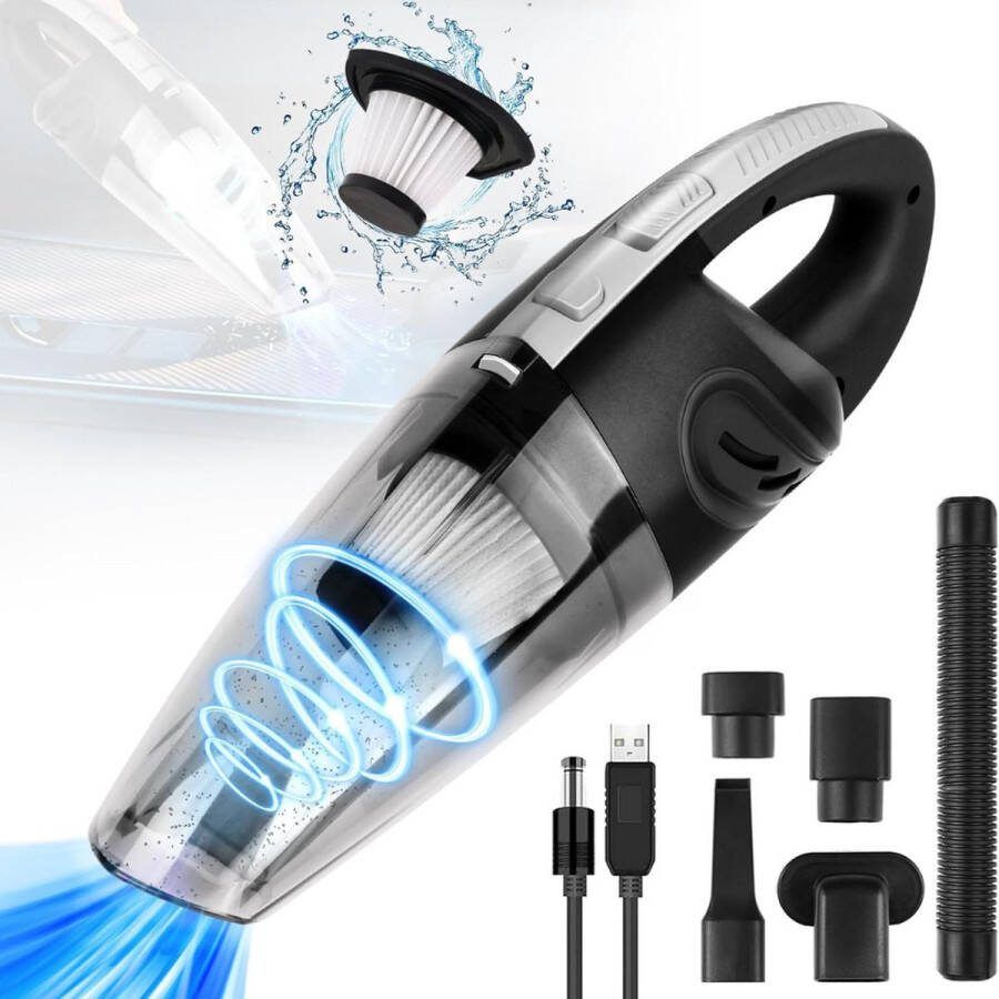 Goodivery Dustbuster Snoerloze Handstofzuiger 120w Klein en Handig Wasbaar Filter voor Het Schoonmaken van Huis en Auto 34 x 11 x 11 cm Zwart Wit