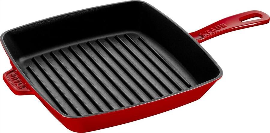 Goodivery Hoogwaardige Ronde Gietijzeren Grillpan met Geribbelde Bodem voor Alle Kookplaten en Ovens 25 cm Kersenrood