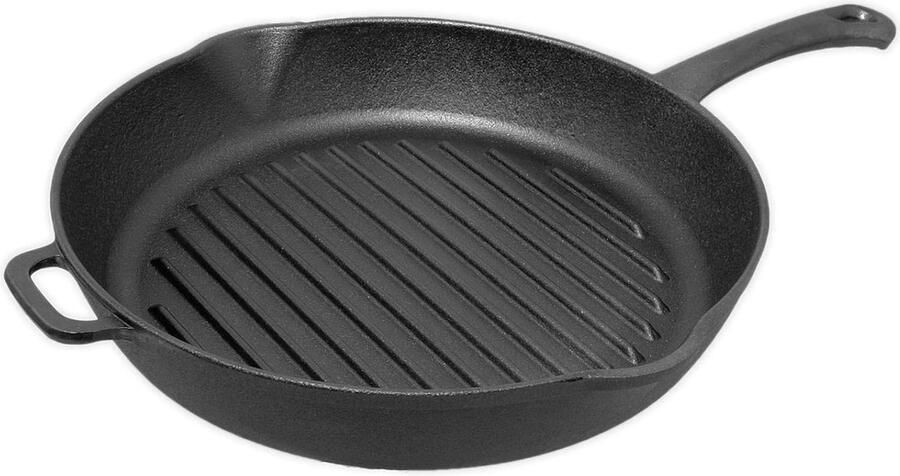 Goodivery Hoogwaardige Ronde Gietijzeren Grillpan voor Alle Kookplaten en Ovens 25 cm Mat Zwart