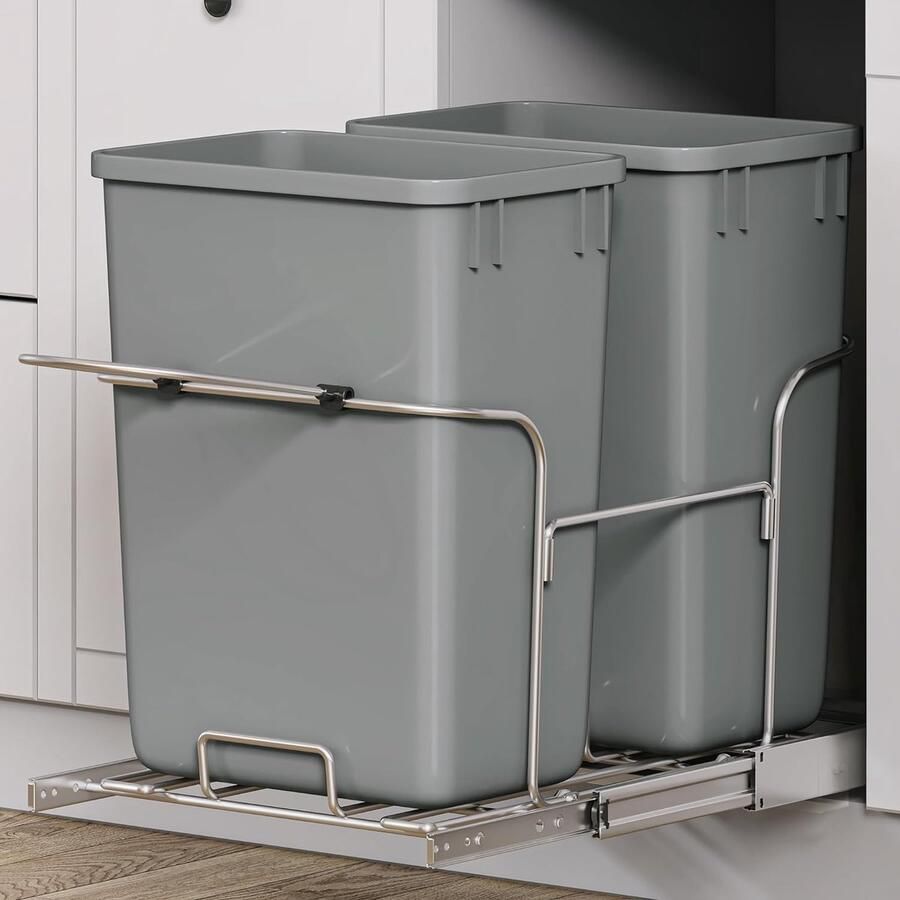 Goodivery Keuken Afvalbak met Twee Compartimenten en Uittrekbare Rails 30L x 2 Grijs