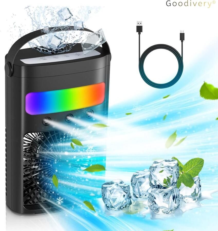 Goodivery Luchtkoeler Mobiele airconditioner Mini-luchtkoeler Waterkoelventilator Zwart 20x26x11