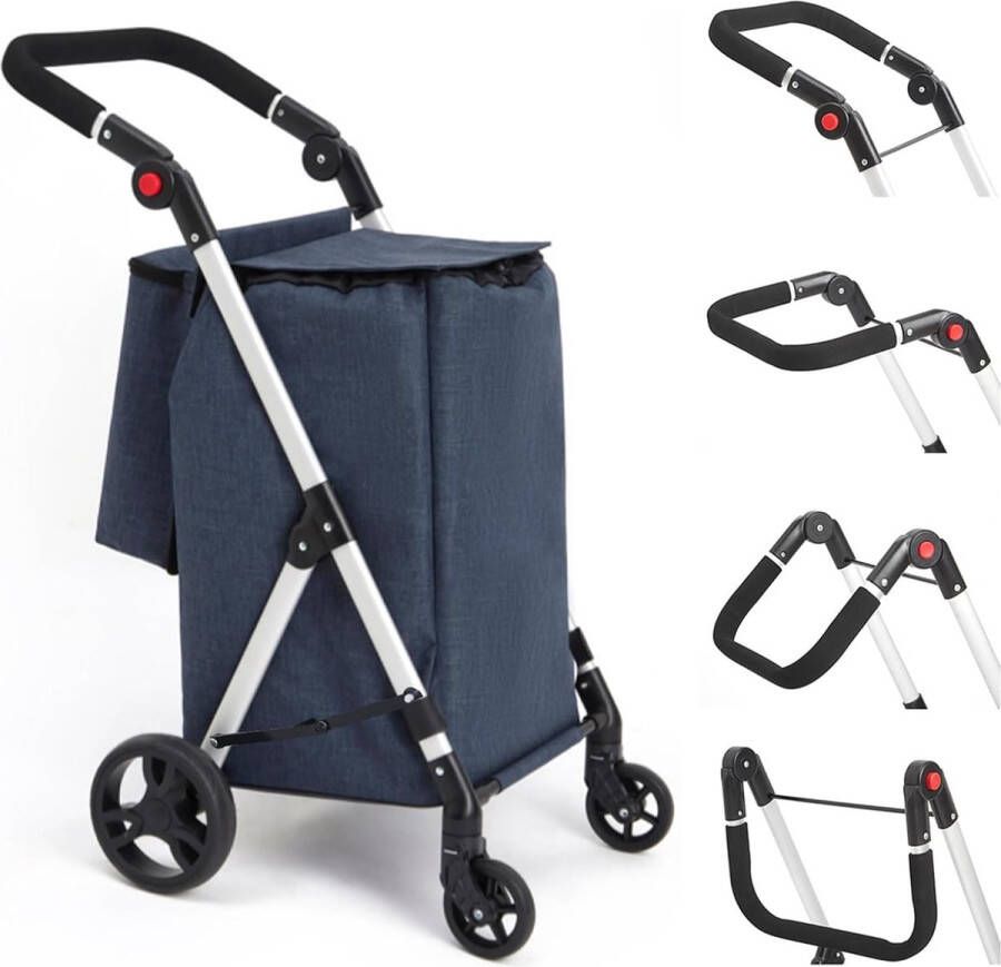 Goodivery Handige Boodschappenwagen met 4 Wielen en Geïsoleerde Koeltas 46L Capaciteit Blauw