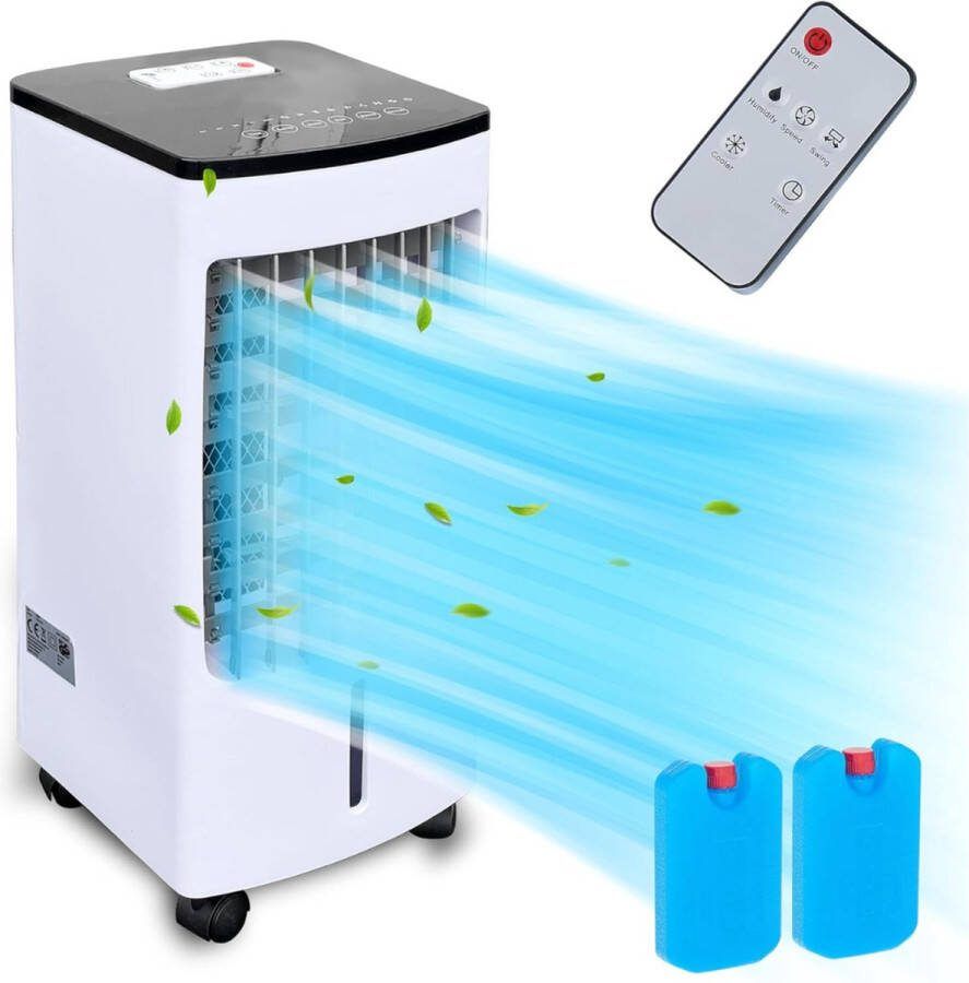 Goodivery Luchtkoeler airco zonder afvoerslang Mobiele airconditioning Lucht koeler Mobiele ventilator met waterkoeling Zwart glanzend 24 x 21.5 x 54 cm