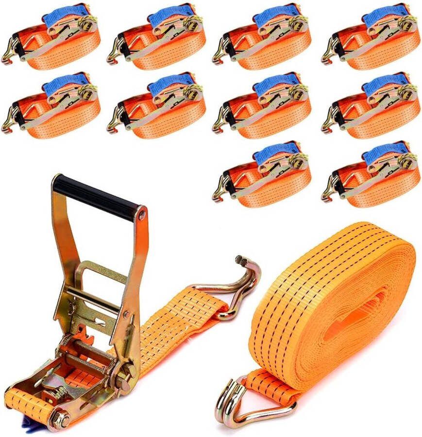 Goodivery Spanbanden met ratel spanbanden met haken voor professioneel vastzetten van ladingen sjorbanden vrachtwagen aanhanger 10 stuks 5000 kg 10 stuks 10