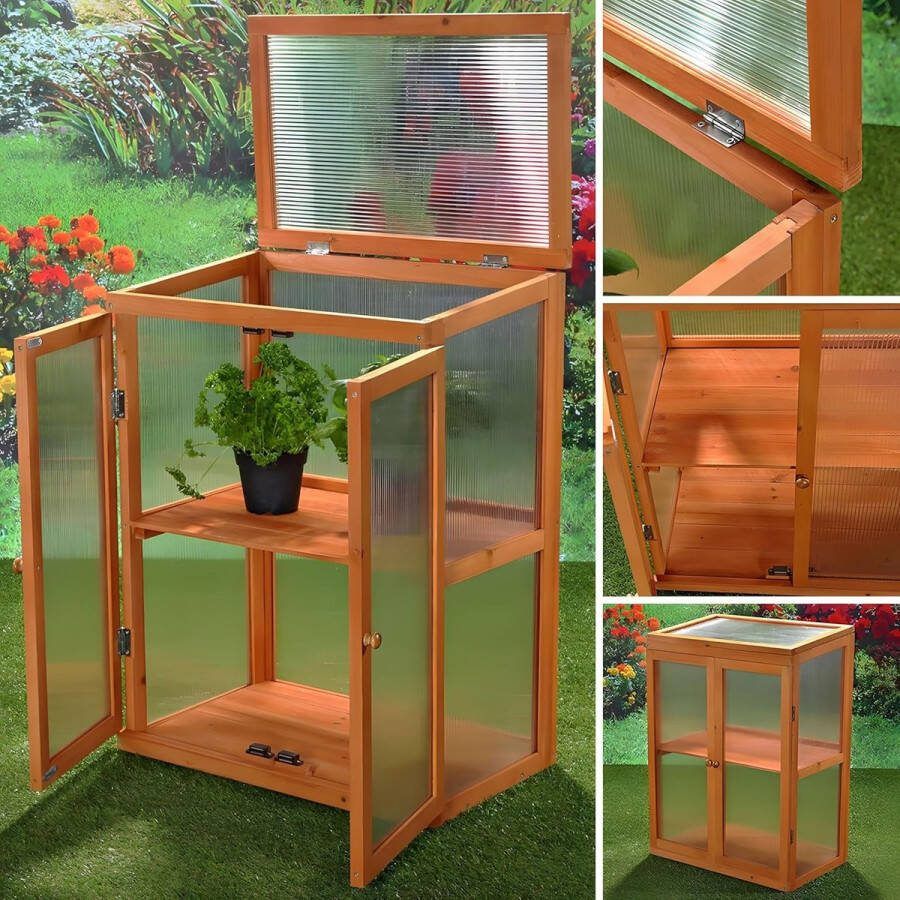 Goodivery Stijlvolle Houten Kweekkas met Dubbele Deuren – Compact en voor Tuin en