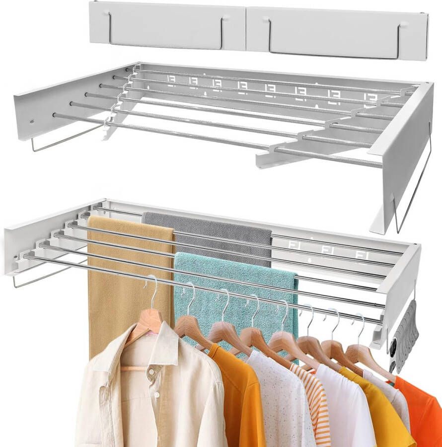 Goodivery Uitschuifbare Wanddroogrek voor Binnen en Buiten Compact en Ruimtebesparend