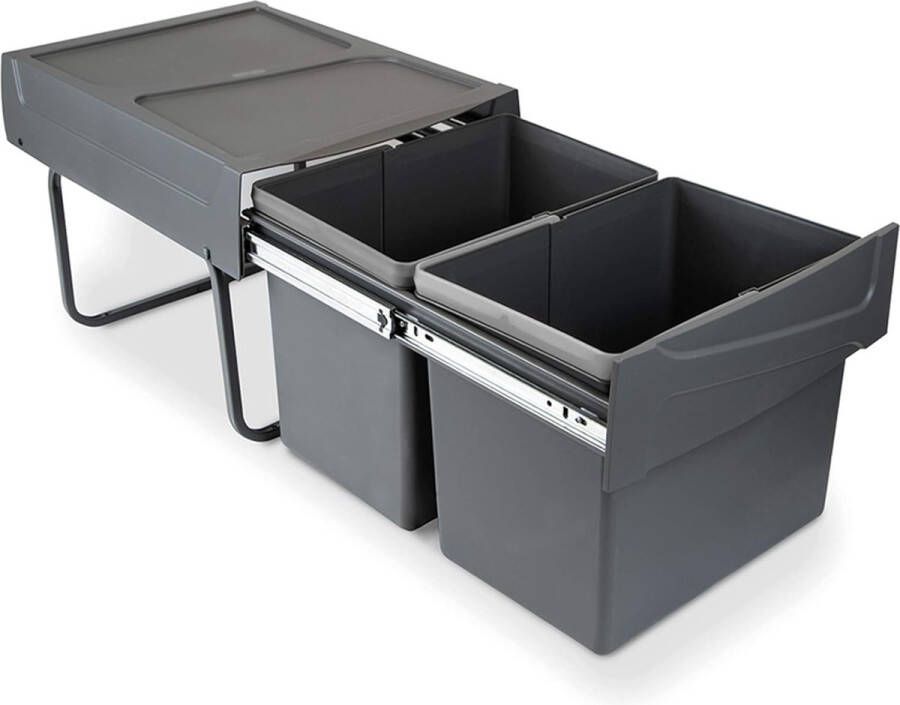 Goodivery Uittrekbare Keuken Afvalbak met Onder Montage 2 x 15L Recycleerbare Bakken 30L Totale Capaciteit