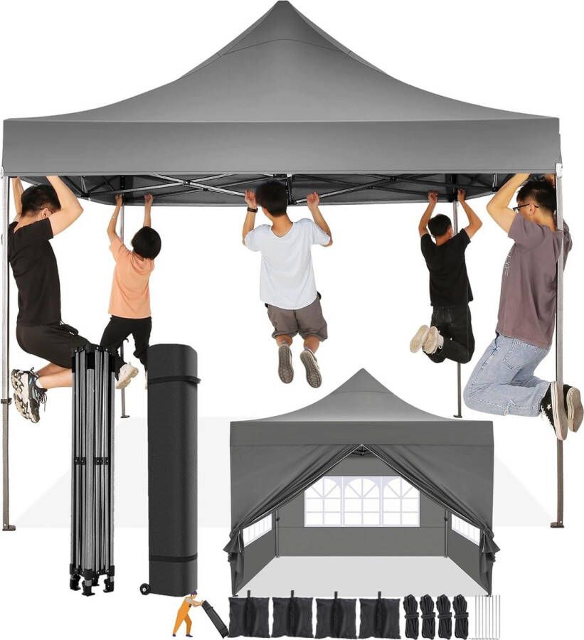Goodivery Waterdichte en Winterbestendige Partytent met Zijwanden en Zandzakken 3x3m Popup Vouwtent