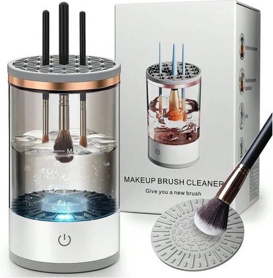 GoodsFrom 3-In-1 Automatische Schoonmaakborstel Droogstandaard Make-up Remover Make-up Kwasten Cleaner Wit