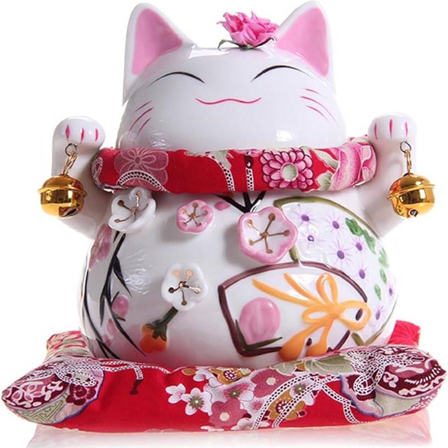 GOODWEI gelukskat van porselein ( 12 cm) Japanse Maneki Neko spaarpot handbeschilderd met opening in de bodem om de munten eruit te nemen