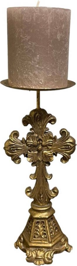Goodwil LeJoy kandelaar goud kaarsenhouder l decoration gouden kruis amen kerstmis stompkaars