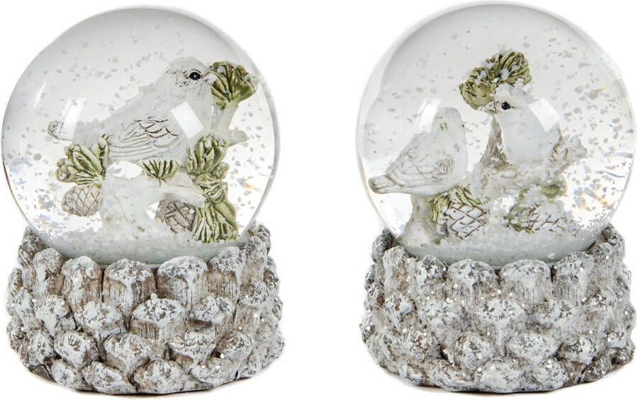 Goodwill Deco Vogeltje in Sneeuw Wereld Glas Wit-Bruin 6 5 cm Prijs per stuk