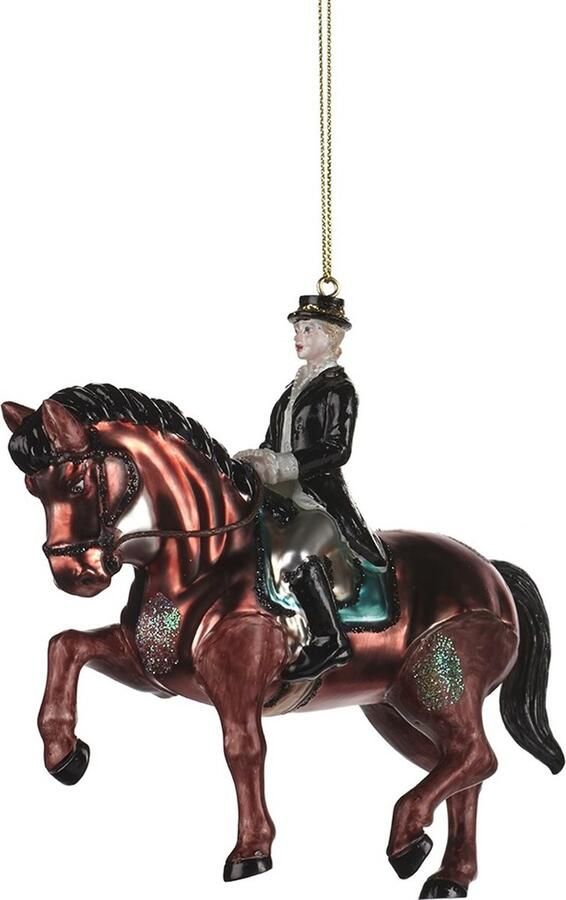 Goodwill Prachtig Bruin Dressuurpaard met Ruiter Kersthanger van Paard Kerstornament van glas