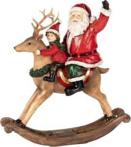 Goodwill Kerstman met Kind op Schommel Hert Rood-Oranje-Groen 22 cm