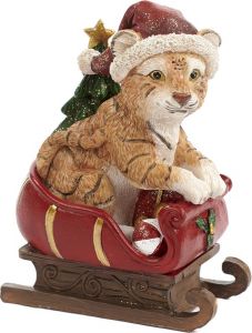 Goodwill Kersttijger op Slee Rood-Oranje-Groen 13 5 cm