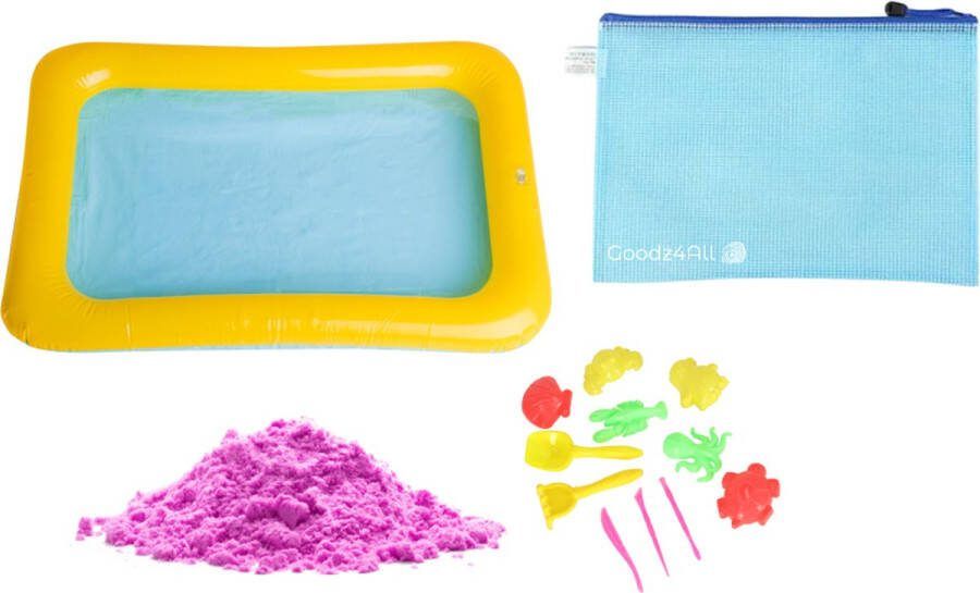 Goodz4All Magnetisch Speelzand Toverzand voor Binnen 1 KG met Opblaaszandbak Zandvormpjes en Handige Opbergetui- Binnen Zandbak met Speelzand Sensorisch Speelgoed voor Creatieve Kinderen Zandbak