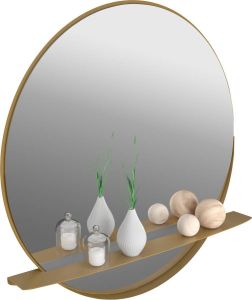 Gorillz Alien 80 Ronde Hang Spiegel Wandspiegel Met Plank 80 Cm Staal Goud Gold