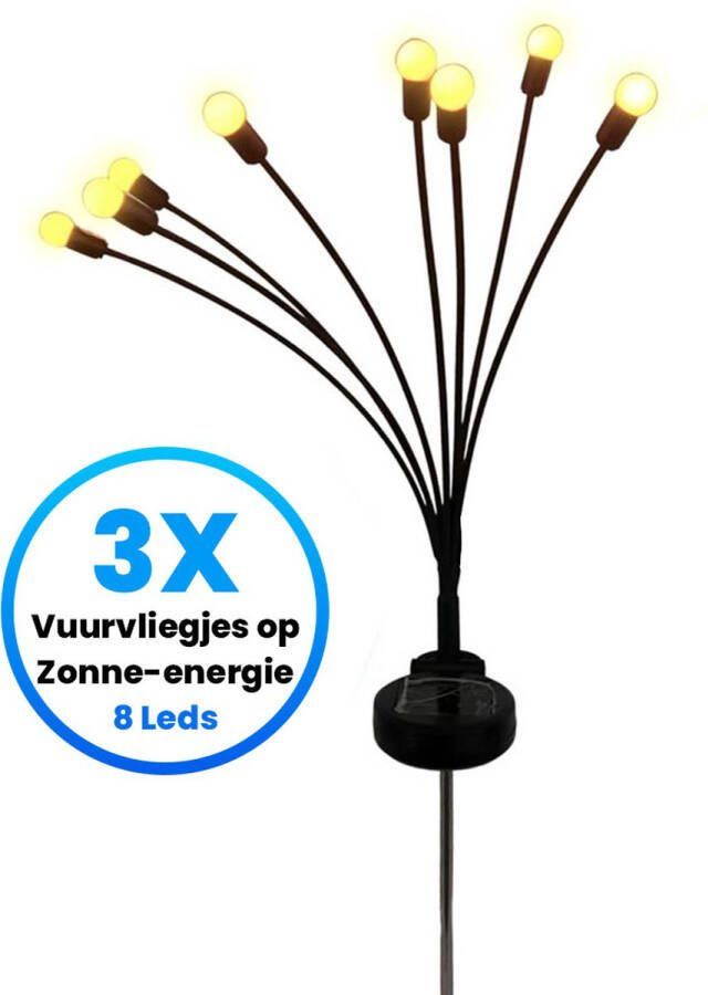 GOTP Solar Tuinverlichting Vuurvliegjes Sfeerverlichting Buitenverlichting- ZonnenEnergie Waterdicht Prikspots 3 Stuks in verpakking 8 leds