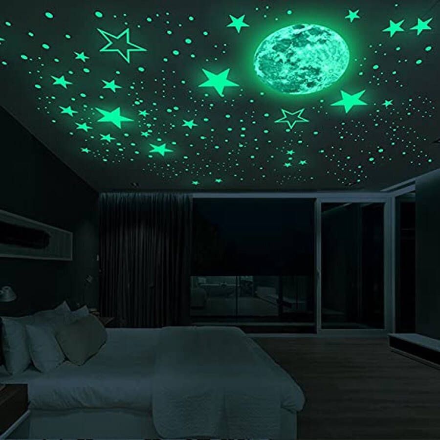 Gotrays 435st glow-in-the-dark stickers maan sterren polka dots creatieve fluorescerende muurstickers