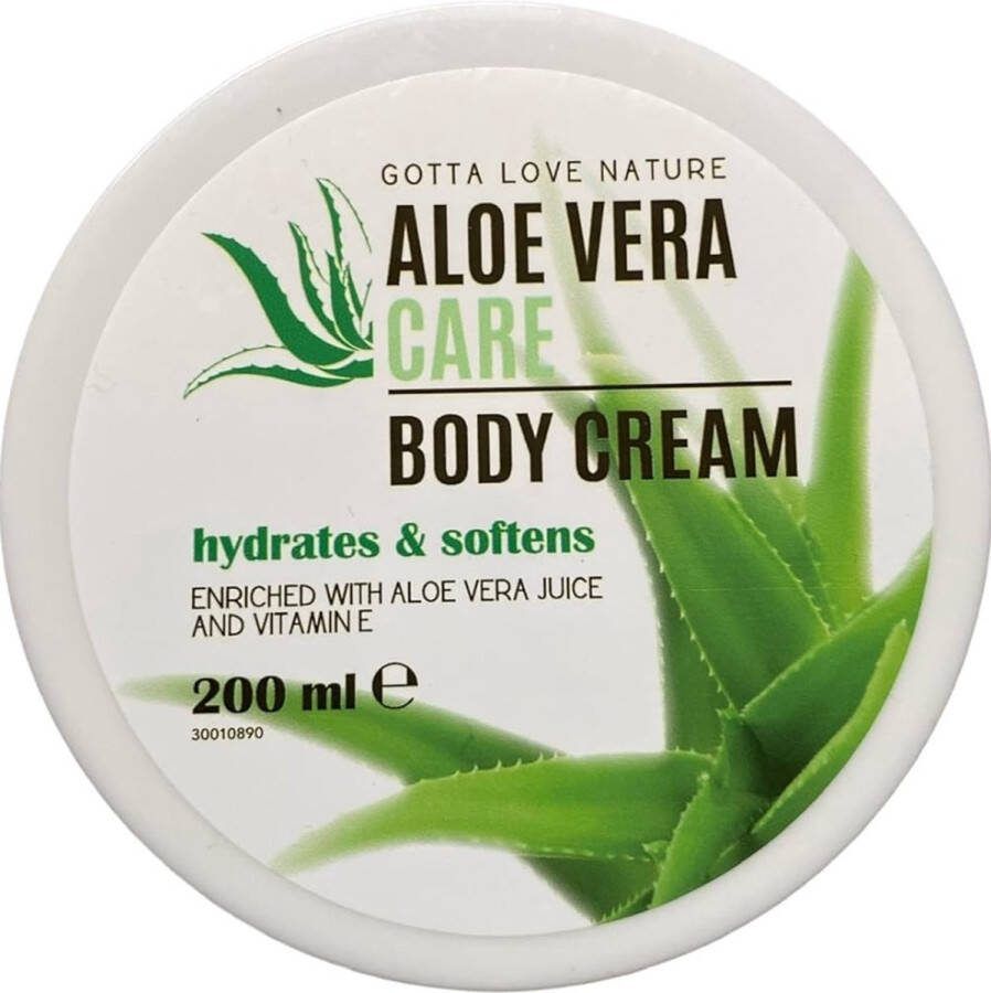 Gotta Love Nature Aloë Vera Care Body Cream 200 ml Verrijkt met aloë vera sap & vitamine E Hydrateert en verzacht de huid