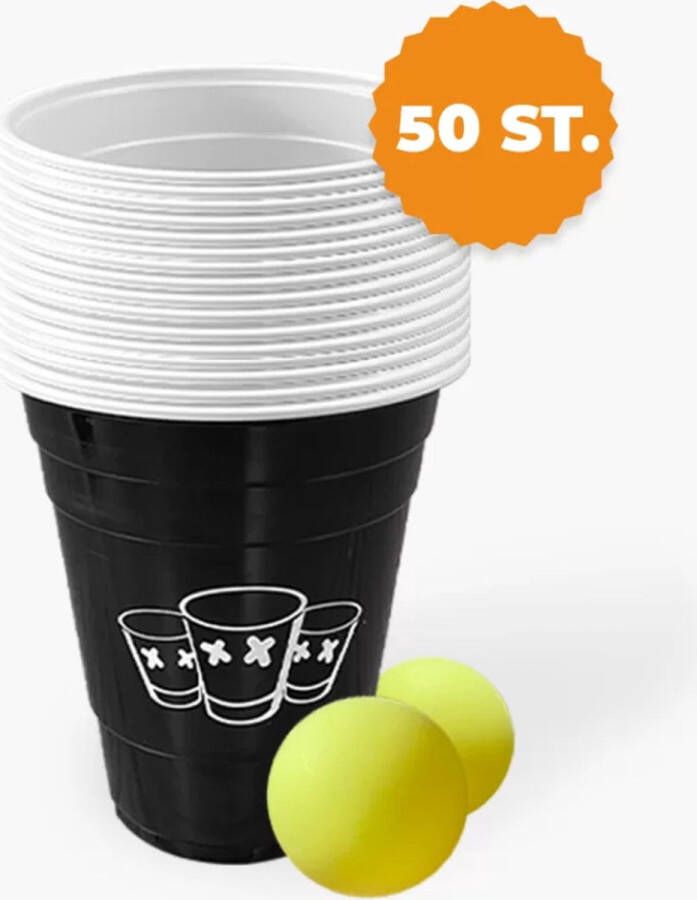 Gouden-Avondje Beerpong 50 stuk(s) Black cups inc. 5 ballen Bierpong Plastic Bekers