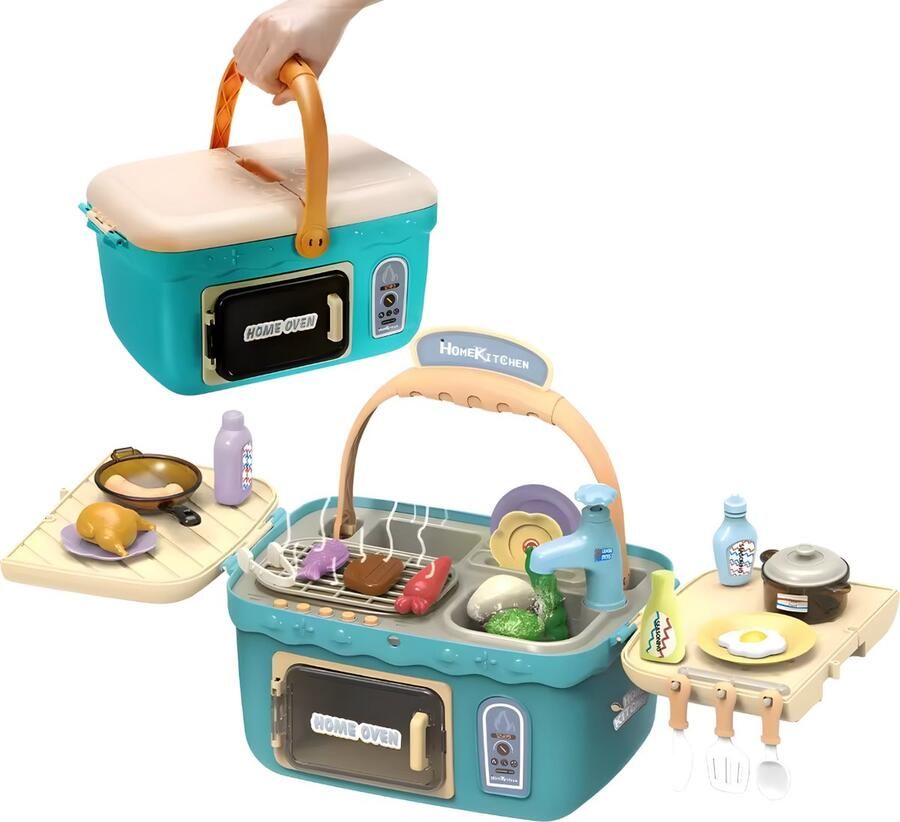 GoudenGracht Keuken Speelgoed Picknick Mand Speelgoed winkel Speelgoed Keuken Speelgoed Eten Blauw