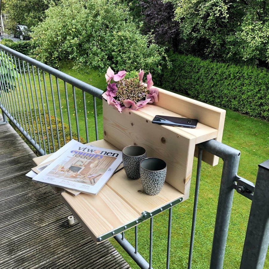 GoudmetHout Inklapbare Balkontafel Balkonbar Balkon tafel 49 cm Hout Transparant wash Reling Extra Breed