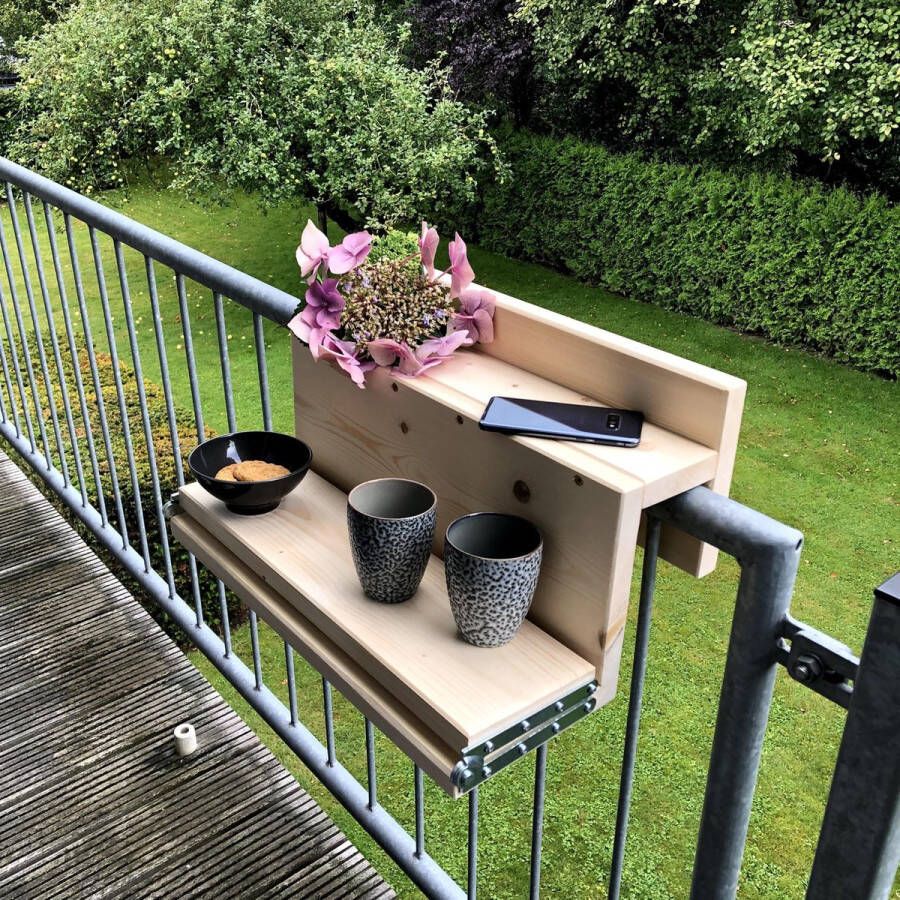 GoudmetHout Inklapbare Balkontafel Balkonbar Balkon tafel 49 cm Hout Black Wash Reling Smal
