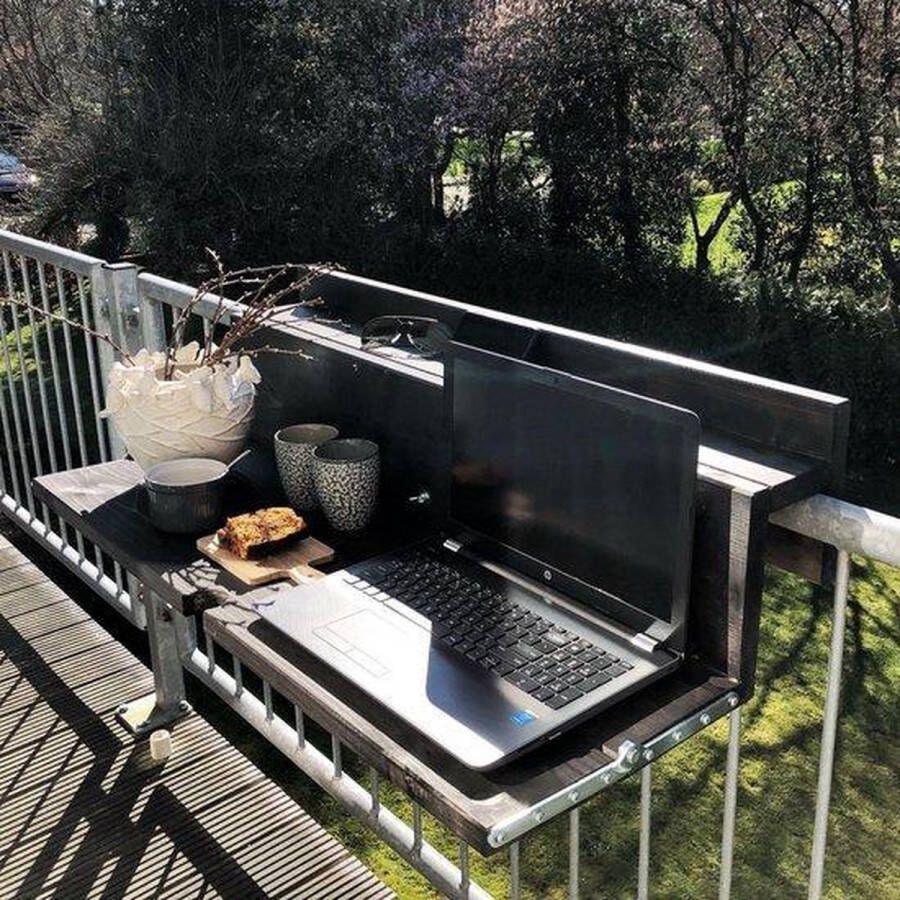 GoudmetHout Inklapbare Balkontafel Balkonbar Balkon tafel 99 cm Hout Black wash Reling Extra Breed