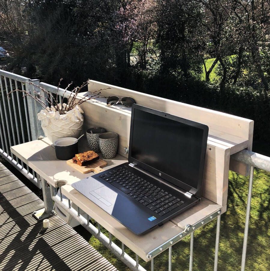GoudmetHout Inklapbare Balkontafel Balkonbar Balkon tafel 99 cm Hout Grey Wash Reling Smal