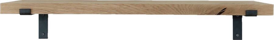 GoudmetHout Massief eiken wandplank 180 x 25 cm Licht Eiken Inclusief industriële plankdragers l-vorm MAT BLANK lange boekenplank