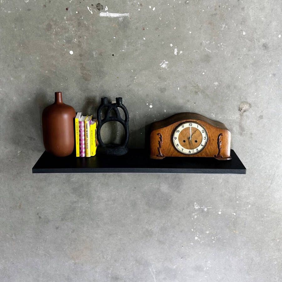 GoudmetHout Zwevende wandplank Blinde montage eiken 140 x 30 cm zwart eiken zwevende boekenplank Incl. bevestiging