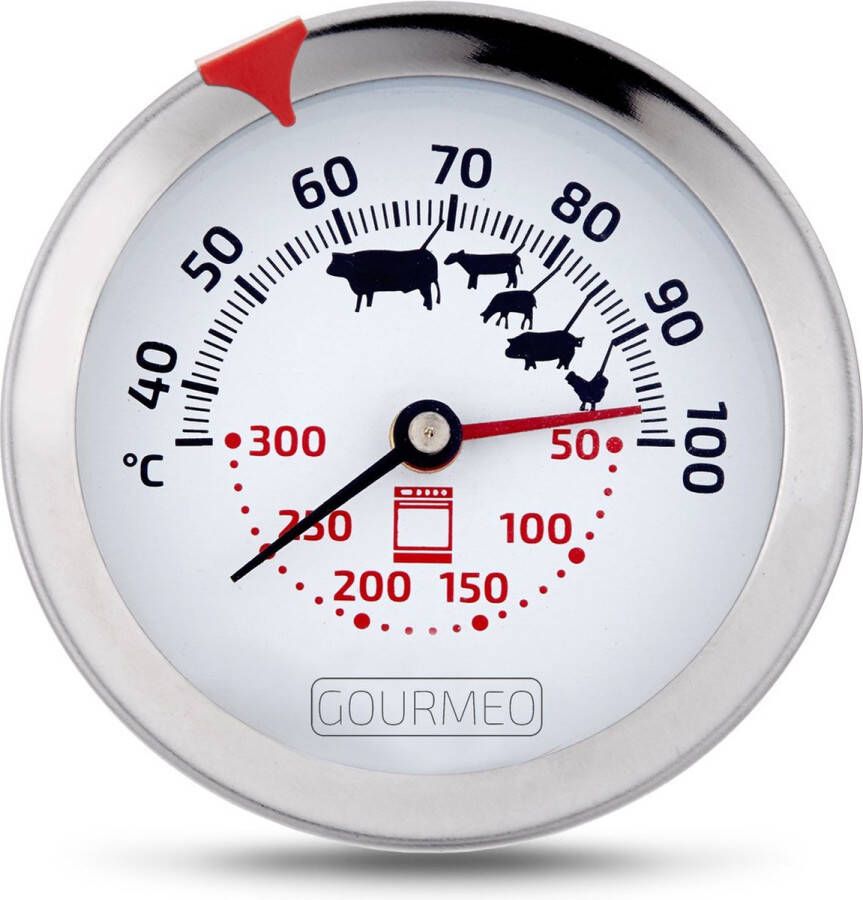 GOURMEO 2-in-1 vleesthermometer (vlees en oventemperatuur) van roestvrij staal met gaarpuntweergave braadthermometer grillthermometer oventhermometer