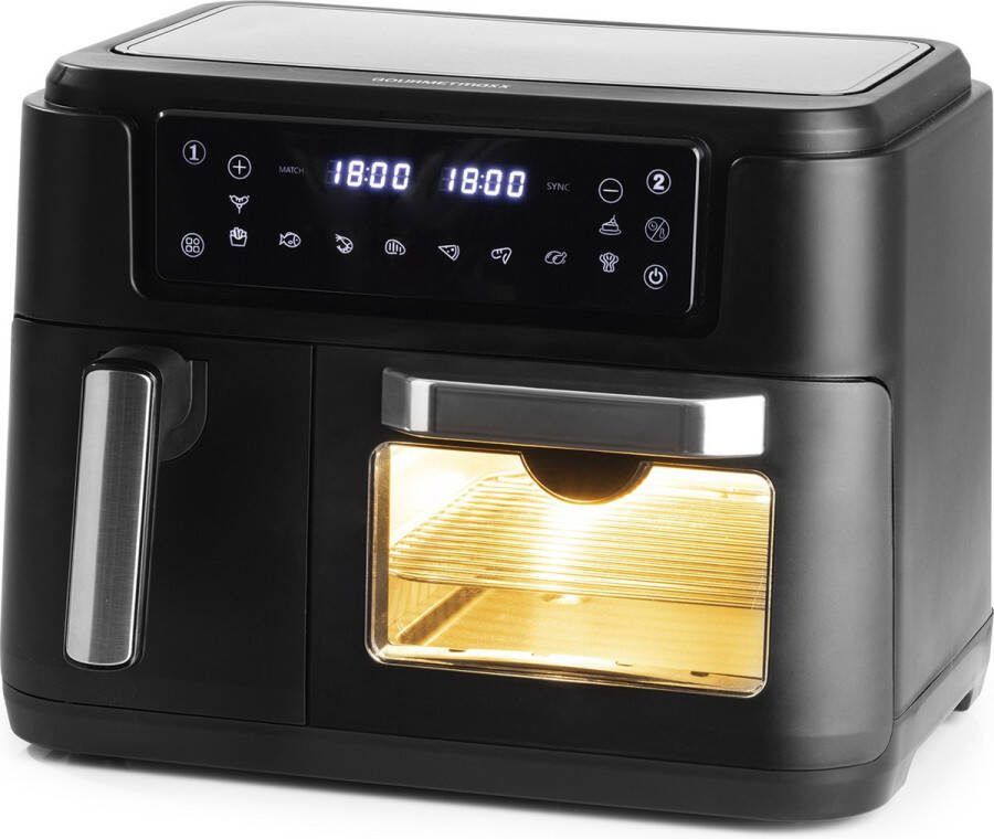 Gourmetmaxx 4-in-1 heteluchtfriteuse friteuse oven grill & dehydrator in één zwart roestvrij staal