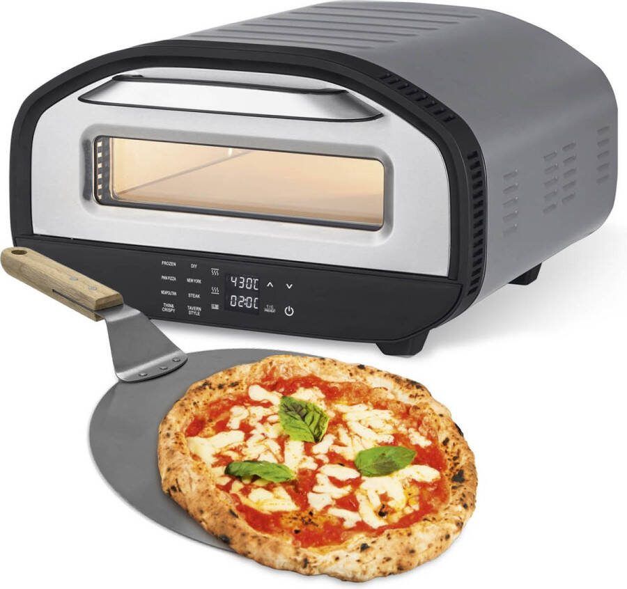 Gourmetmaxx elektrische pizzaoven met pizzalifter touch display timer 8 programma's