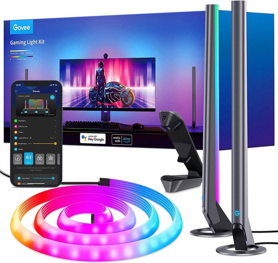 Govee DreamView G1 Pro Gaming Light neon ledstrip en Lightbar met camera wifi RGBIC achtergrondverlichting voor 24-32 inch LCD compatibel met Alexa en Google Home game-modi app-besturing