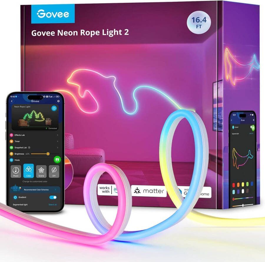 Govee Neon Rope Light 2 RGBIC neon ledstrip 5 m (H61D5)