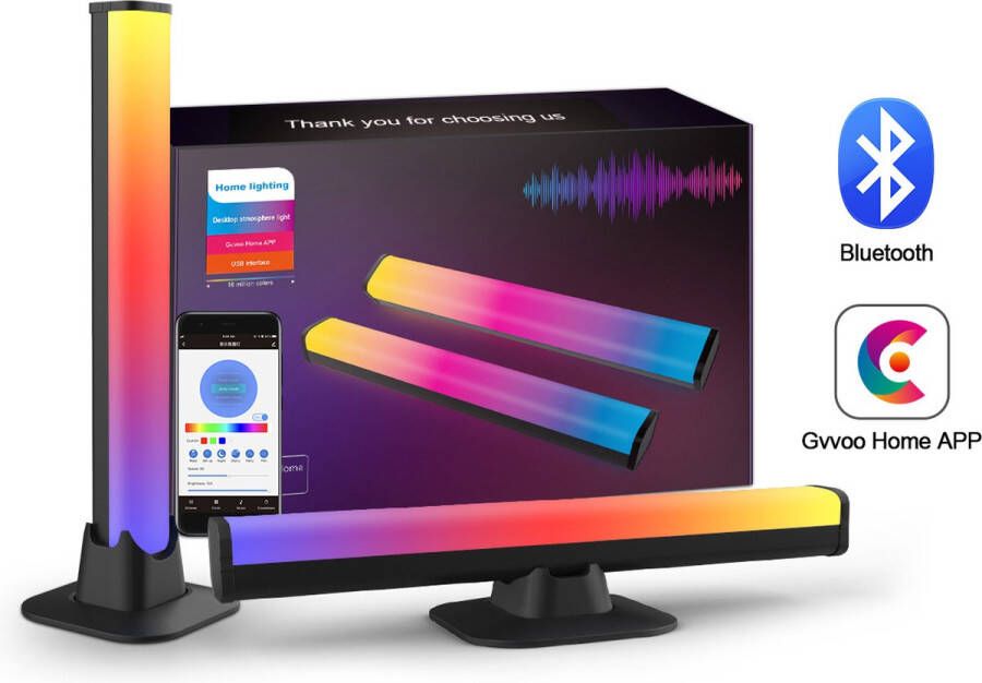 Bolt Electronics Smart Desktop Sfeer LED-Bar RGB – Bediening Met GVVOO Home App – Telefoon bestuurbare Ledverlichting – Game Verlichting – Sfeer Verlichting – USB Aansluiting