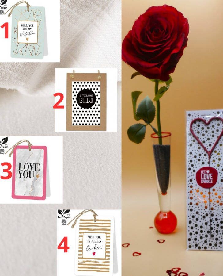 GR Valentijn cadeautje voor haar cadeaupakket vrouw love wispers handcreme en bodylotion prachtige rode roos mooi vaasje BOB waxine houder en een hartjes sterretje