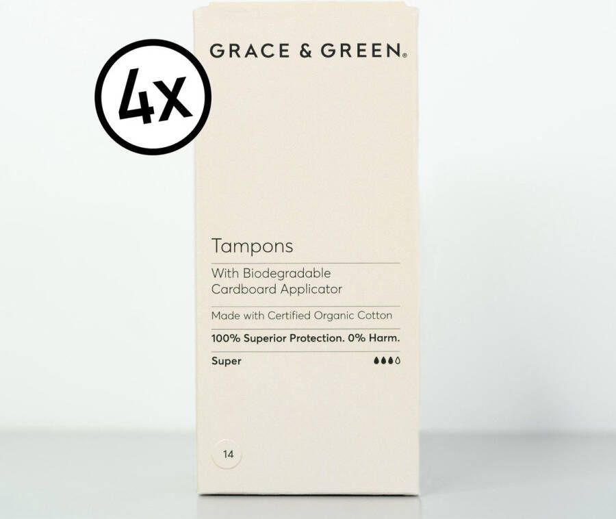 Grace and Green Tampons normaal organisch katoen + applicator 4 x 16 stuks