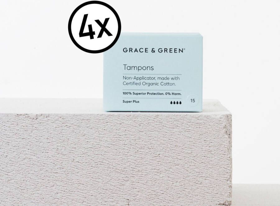 Grace and Green Tampons super plus organisch katoen 4 x 15 stuks