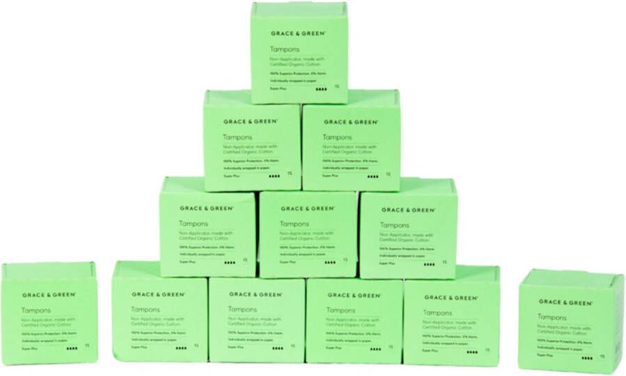 Grace and Green Voordeelverpakking Tampons super plus organisch katoen 12x15 stuks