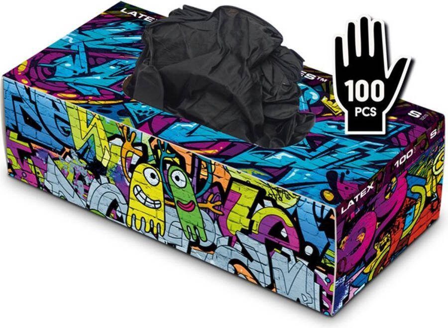 Graffiti Gloves Latex Wegwerp Handschoenen Zwart Poedervrij Maat S (Small) 100 stuks