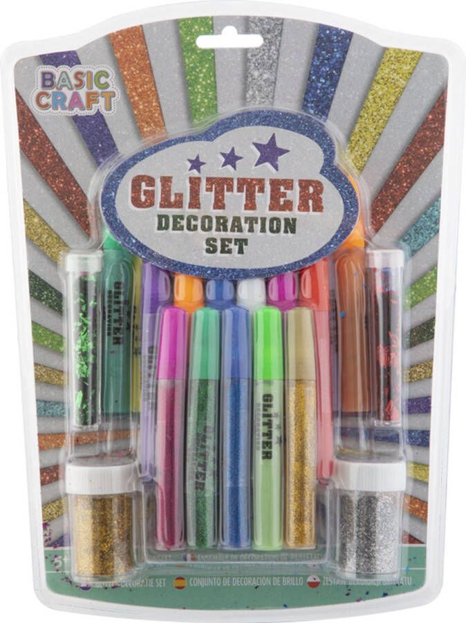 Grafix 17-delige Glitter Decoratie Set Strooi Glitter Glitterlijm Stiften Goud & Zilver glitters Uren knutselplezier voor kinderen Glitter Tekenen voor kinderen