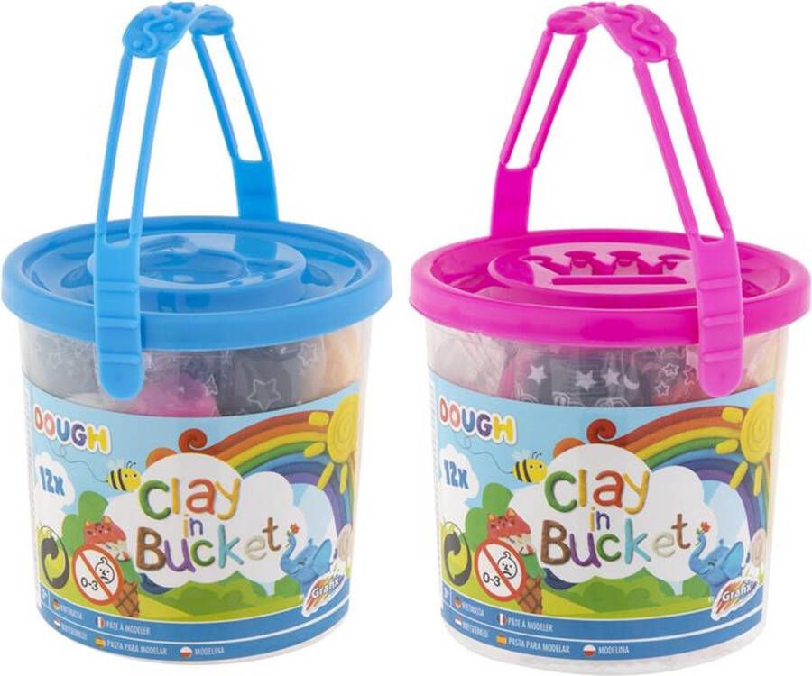 Grafix 2 buckets met klei | Jongens & meisjes klei bucket met allebei 12 kleuren boetseerklei