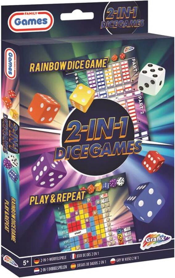 Grafix 2-in-1 Dobbelspel Rainbow Dice & Play and Repeat
