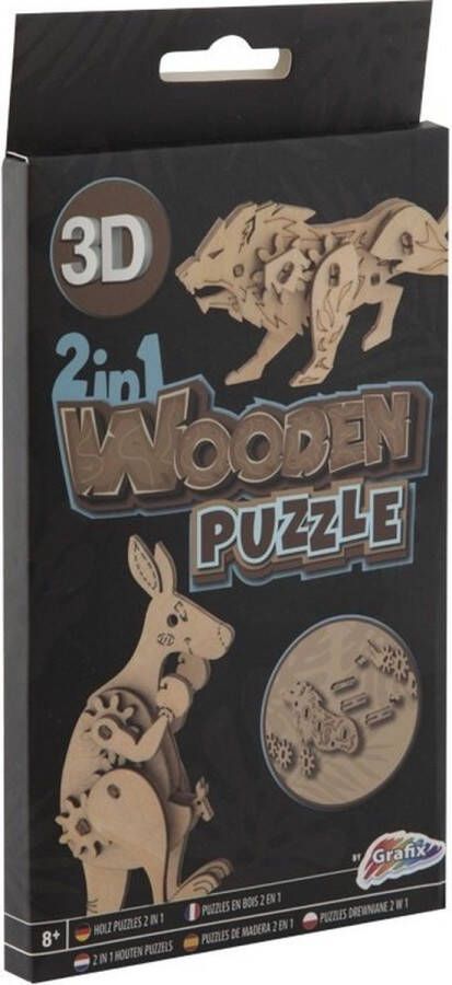 Grafix 2-in-1 Houten 3D Puzzel Leeuw en Kangoeroe