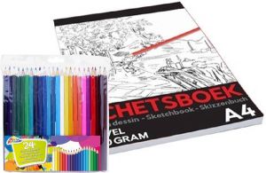 Grafix 24-delige teken potloden set met A4 schetsboek 50 vellen Cadeau voor verjaardagen